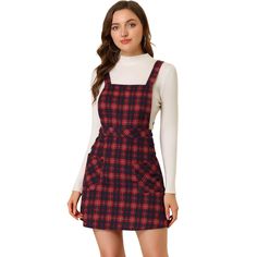 Add a versatile layer to your new-season wardrobe with this suspender dress. It features a simple and classic design with a mini length and an A-line silhouette. The front button and button decor underscore the casual cool of these plaid-printed overalls. It is great for being paired with a solid color top and bag for an everyday look! Perfect to match it with blouses. Button Decor, Overall Skirt, Tartan Skirt, Suspender Skirt, Denim And Lace, Suspender Dress, Girls Denim, Overall Dress, Womens Clothing Sizes