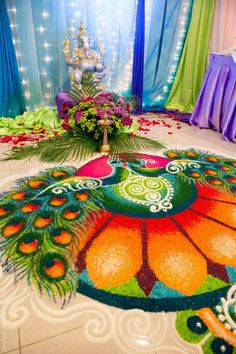 a decorated floor with colorful decorations on it