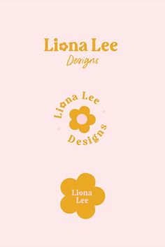 the logo for llana lee designs is shown in yellow and pink, with an orange flower