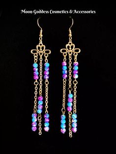 Goddess Gaea Earrings | eBay Long Photos, Blue And Lavender, Beaded Earrings Diy, The Titans, Wire Jewelry Designs, Earrings Inspiration, First Humans, Handcrafted Artisan Jewelry, Handmade Wire Jewelry