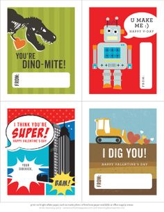 four different greeting cards with the words i dig you and an image of a robot