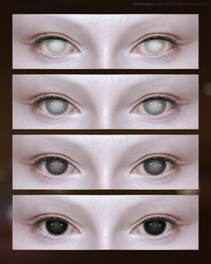 three different views of the eyes of a woman