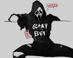 a drawing of a person in a hoodie with the words scaffy exy written on it