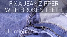 How To Fix A Jean Zipper With Broken Teeth. #HowToFixABrokenZipper Sewing Zippers, Zipper Tutorial, Missing Tooth, Threads Magazine