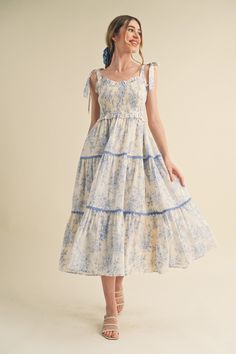 Light Blue Floral Sleeveless Ruffle Tiered Midi Dress – PinkBlush Classy Wardrobe, Icon Clothing, Maternity Midi Dress, Tiered Midi Dress, Mother Denim, Smocked Dress, Flutter Sleeve Dress, Romper With Skirt, Floral Sleeveless