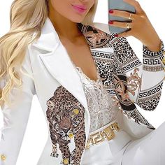 Celana Fashion, Formal Jacket, Elegant Blazers, Blazer Set, Printed Trousers, Printed Blazer, Long Sleeve Blazers, Suit Pants