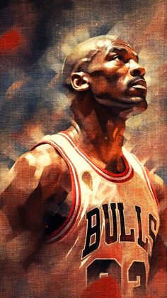 a painting of a basketball player with the chicago bulls on it's chest and head