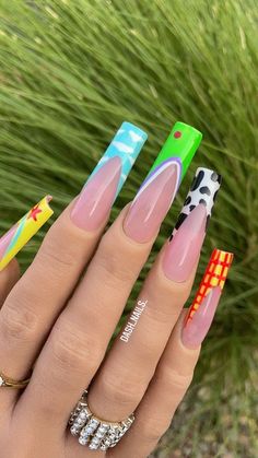 Disneyland Nails, Disney Acrylic Nails, Colorful Nails, Long Acrylic Nails Coffin, Long Square Acrylic Nails, Disney Nails, Acrylic Nails Coffin Short, Cuticle Pusher