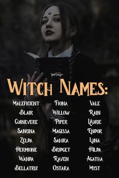 the witch names are in front of a black background