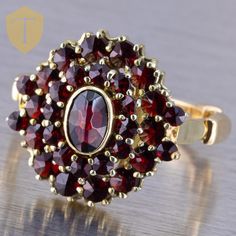 Ladies 14k vintage mid-century yellow gold garnet cluster ring!!! Karat / Weight: 14KYG / 5.9g Size: US 6.5 Stone: Garnet Markings: 14k Condition: Great Era: Vintage VGB010501 January Stone, Diamond Pendants Designs, Vintage Cocktail Ring, Edwardian Jewelry, Kids Rings, Garnet Jewelry, Vintage Style Jewellery, Ruby Stone, Vintage Cocktail