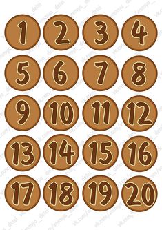 a set of numbers with brown circles and numbers in the middle, all on one side