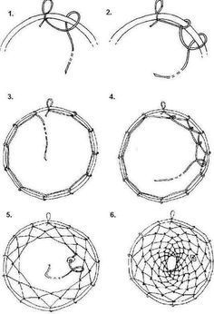 the instructions for how to make an ornament with wire and thread, including two circular