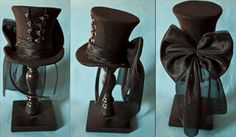 I would love to see people in top hats! - Mini corset hat! by CUNENE DESIGN Steampunk Hats, Ribbon Corset, Steampunk Top, Steampunk Top Hat, Mad Hatter Hats, Steampunk Hat, Crazy Hats