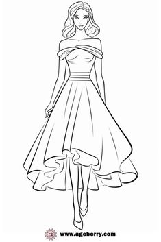 a line drawing of a woman in a dress