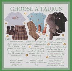 an advertisement for children's clothing and shoes with the words choose a taurus