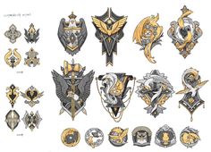 an assortment of emblems and badges from the era of video games, including one that appears to have been designed by person