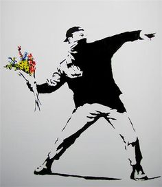 a black and white drawing of a man with flowers in his hand holding a flower bouquet