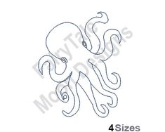 an octopus is drawn in the shape of a cross stitch pattern with 4 sizes to choose from