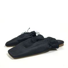 Sleeper Womens The Puff Satin Mule Slipper Black Size 8/38 New With Tags In Dust Bag Fits True To Size Slide-On Style Acetate/Polyester/Elastane Leather Square Toe Heel 0.25" Dry Clean Only Smoke & Pet Free Casual Evening Mules With Leather Sole, Casual Evening Slip-on Mules, Black Slip-on Mules For Spring, Black Flat Heel Mules For Spring, Black Flat Heel Mules For Fall, Casual Evening Mules With Padded Heel, Black Chic Flats For Spring, Chic Black Flats For Spring, Chic Black Flat Mules