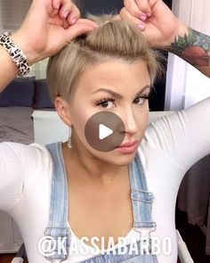 DIY Hair 𝗞𝗮𝘀𝘀𝗶𝗮 𝗕𝗮𝗿𝗯𝗼 on Instagram: “Pixie Pony with volume! Here’s how I get my bangs back and out of my face while adding some volume to the front and sides.  The trick is…” Pixie Haircut Products, Pixie Haircut Headband, Short Hair Bangs Pulled Back, Pixie With Middle Part, How To Make My Short Hair Curly, Long Pixie Updo Ideas, Updo Pixie Hair, Hats On Short Hair Women, How To Put Bangs Up Hairstyles