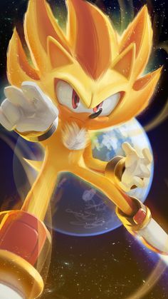 an orange and white sonic character in front of a space background with the earth behind it