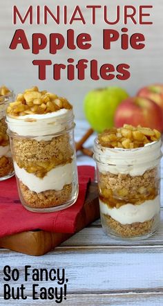 mini apple pie trifles in mason jars with text overlay