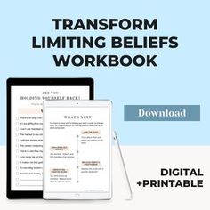 a tablet and phone with the text transform limits workbook on it, next to an ipad