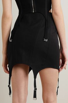 Find DION LEE Paneled Stretchcotton Jersey Mini Skirt on Editorialist. Skirt stretch-cotton jersey paneled hook fastenings through front mid-weight, stretchy fabric dry clean imported Inspired by corsetry, Dion Lee's skirt is made from panels of stretch-cotton jersey with silver-tone hook and eye fastenings through the front. Cut for a close fit, it sits high on the waist and has a curved hemline with adjustable garter-style straps. Garter Skirt, Corset Fashion, Dion Lee, Black Stretch, Net A Porter, Stretch Cotton, Women Collection, Mini Skirt, Porter