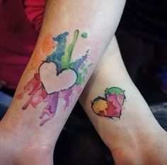 two people with matching tattoos on their arms