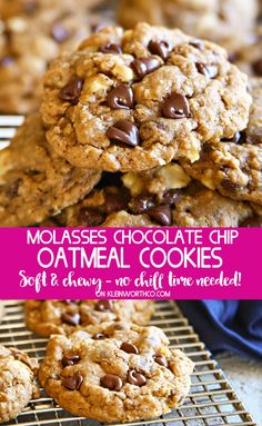 chocolate chip oatmeal cookies on a cooling rack