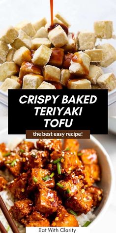 crispy baked teriyaki tofu with chopsticks on the side