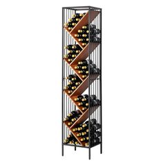 a wine rack with several bottles in it