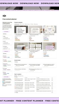 an image of a website page with the title'free content planner'in it