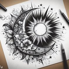 the sun and moon tattoo design on paper