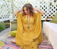 Vintage Rare 1960s 1970s Alfred Shaheen Gold Goddess Chic Kaftan Maxi Dress.  This Designer Dress Is Out Of This World!😍 Shimmery, Flattering And Flowy Gold Lurex.  Size Adjusts To Fit Small, Medium And Large.  Zips in back. Ties inside For Perfect Fit. Angel Sleeves. Beautiful Embroidered V Neckline And Empire Waist.  Words Just Don't Describe How Stunning And Chic This Dress Is. ✨🌙 Measurements: Shoulder-17 in Sleeve-16 in Length-53 in FREE SHIPPING IN USA 🇺🇸 Alfred Shaheen, Gold Goddess, Angel Sleeves, Kaftan Maxi Dress, Angel Sleeve, Designer Dress, Empire Waist, Vintage Gold, Dress Clothes For Women