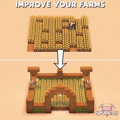 an image of a farm in the middle of two pictures, with text above it