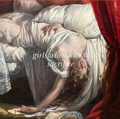 a painting of a woman laying on a bed next to a man with long hair