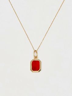 Editor's NotesPANACHE CHASUNYOUNG presents a classic pendant necklace. The color contrast of yellow gold and red highlights the item. - Square angled pendant- Yellow gold and red combination- Antique metal- Logo charm drop- Luxurious and feminine mood Measurements(in.)One Size- Size: 15.75 in. ( + 1.97 in. ) Composition & Care- Material: Natural Carnelian, Antique Gold Plated Brass- Plated products may discolor over time due to their nature.- Please be careful that d Luxury Metal Square Pendant Necklace, Classic Pendant Necklace, Carnelian Necklace, Red Highlights, Gold And Red, Antique Metal, Accessories Jewelry Necklace, Color Contrast, Metallic Logo