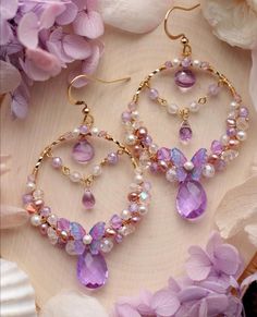 Amethyst Butterfly, Hoop Dangle Earrings, Spring Jewelry, Fantasy Jewelry, Girly Jewelry, Bijoux Diy, Dream Jewelry, Pretty Jewellery