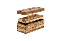 two wooden boxes stacked on top of each other