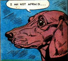 a comic book page with an image of a dog's face and speech bubble