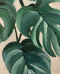 a painting of green leaves on a white background