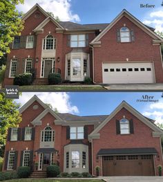 before and after shots of a brick house