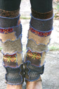 Upcycled Reconstructed Patchwork Sweater Leg Warmers Leg Warmers Brown, Recycled Sweaters, Patchwork Sweater, Wool Blankets, Old Sweater, Altered Couture, Upcycled Fashion, Boot Cuffs