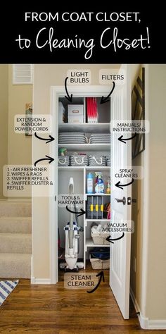 an organized pantry with labeled labels on the door and shelves in front of it that are labeled