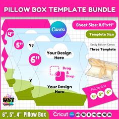 the pillow box template bundle includes six different designs, including one for each design and four for