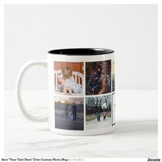 two coffee mugs with photos of people on them, one is white and the other is black