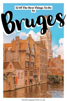 the front cover of an illustrated travel guide to bruges, france with text overlay