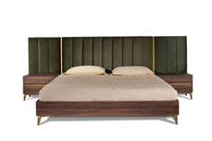 a bed with two headboards and one foot board is shown in front of a white background