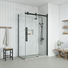 Now it's no wonder that her name means beauty! Introducing the Bel 32-inch semi-frameless glass shower side panel by OVE Decors. Its strong tempered glass panel is a stunner in any bathroom. A perfect pairing for a corner shower installation of the Bel Soft-Close sliding shower door collection, available in 48-in and 60-in sizes. Size: 32".  Color: Black. Corner Shower Glass Door, Black Trim Shower Door, Bathroom Shower Doors Ideas, Shower Door Ideas, Frosted Glass Shower Door, Colonial Bathroom, Black Shower Doors, Bathroom Shower Doors, Shower Installation